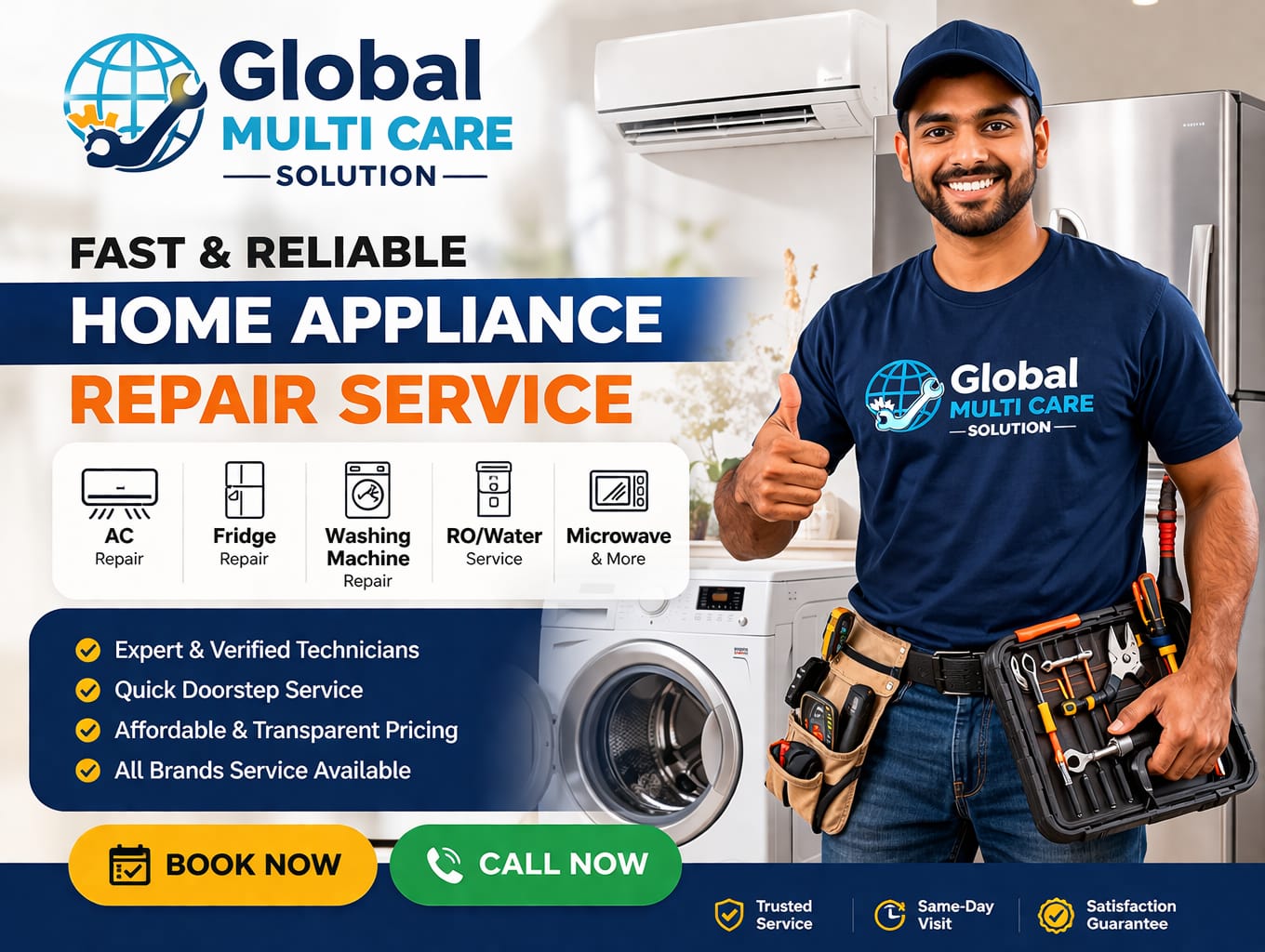 Appliance repair technician on site